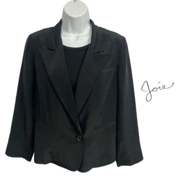Joie 100% Silk Black Cropped Blazer Jacket Workwear Layer - Size M - Picture 1 of 8